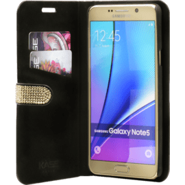 Coque clapet pour Samsung Galaxy Note 5, Strass Dor&eacute;