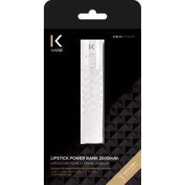Lipstick Batterie Externe 2600 mAh, Blanc