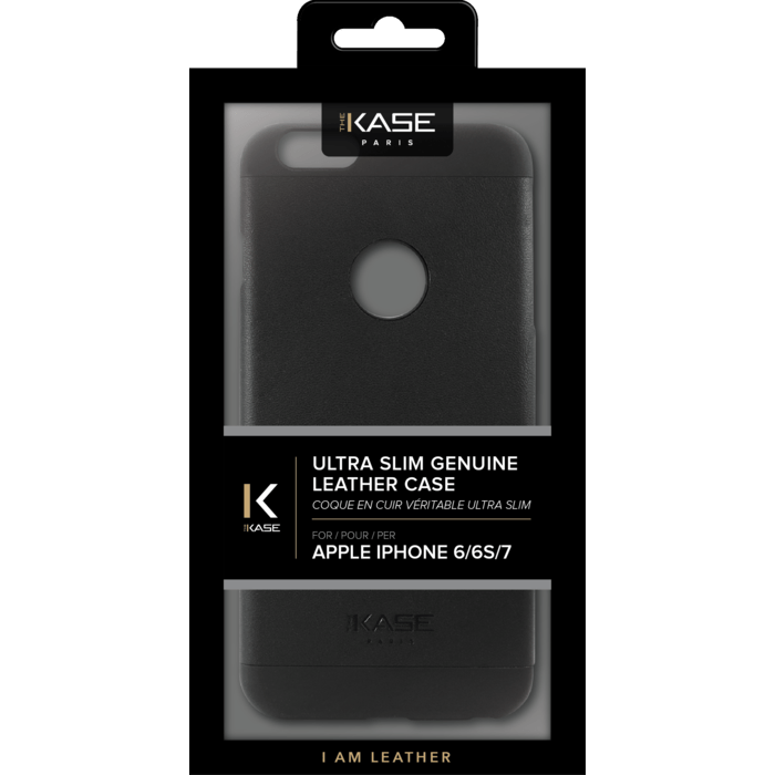 Coque en cuir véritable ultra slim pour Apple iPhone 6/6s/7, Noir Satin