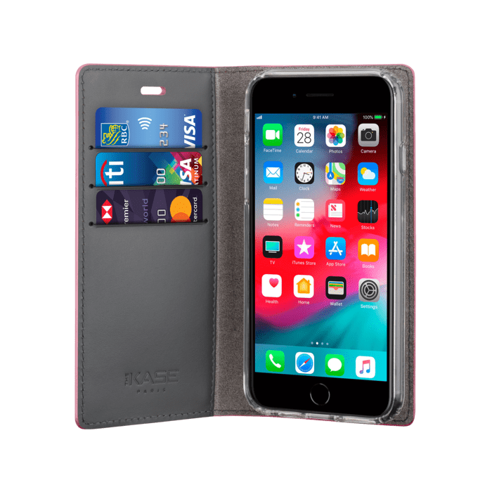 Diarycase 2.0 Coque clapet en cuir véritable avec support aimanté pour Apple iPhone 6/6s/7/8/SE 2020/SE 2022, Rose Pastel