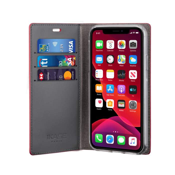 Diarycase 2.0 Etui à rabat en cuir véritable avec support magnétique pour Apple iPhone 11, Rouge Bordeaux
