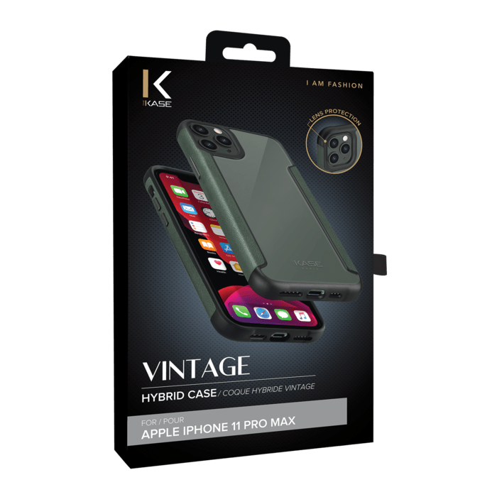 Coque hybride vintage for Apple iPhone 11 Pro Max, Vert bor&eacute;ale