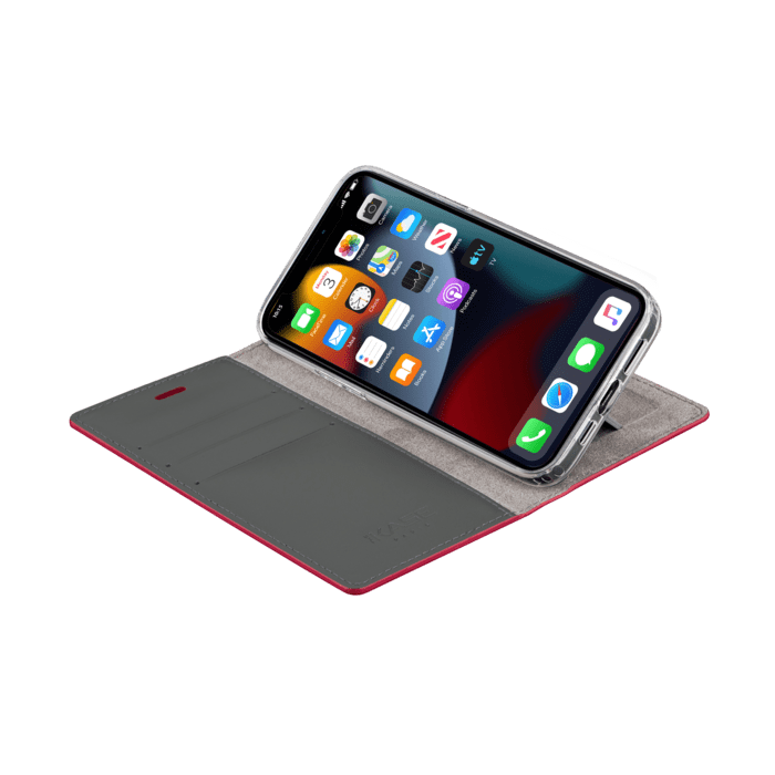 Diarycase 2.0 Coque clapet en cuir v&eacute;ritable avec support aimant&eacute; pour Apple iPhone 13 Pro, Rouge Bordeaux