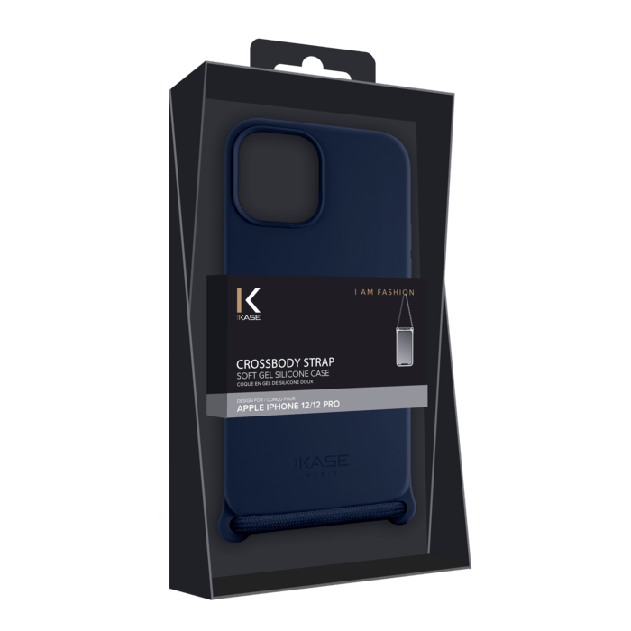 Coque en gel de silicone doux en bandouli&egrave;re pour Apple iPhone 12/12 Pro, Bleu Oxford