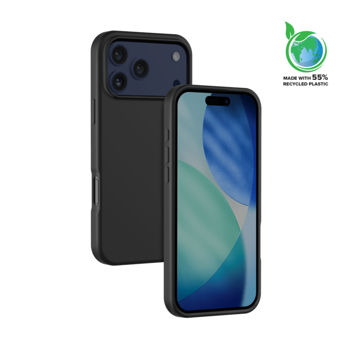 Coque antichoc en gel de silicone doux pour 55% de plastique recycl&eacute; Apple iPhone 17 Pro, Noir satin