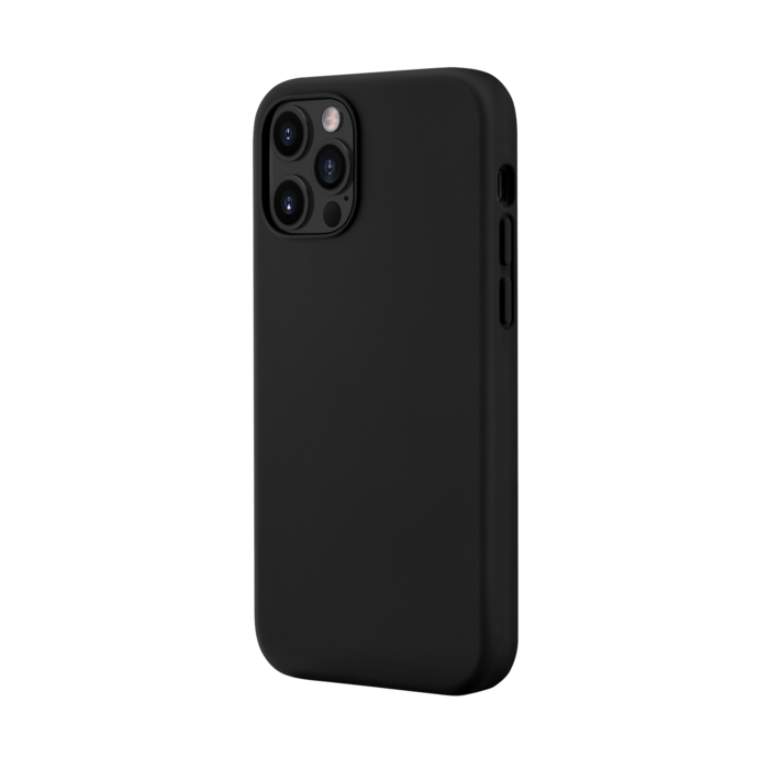 (O) Coque antichoc en gel de silicone doux pour Apple iPhone 12/12 Pro, Noir satin