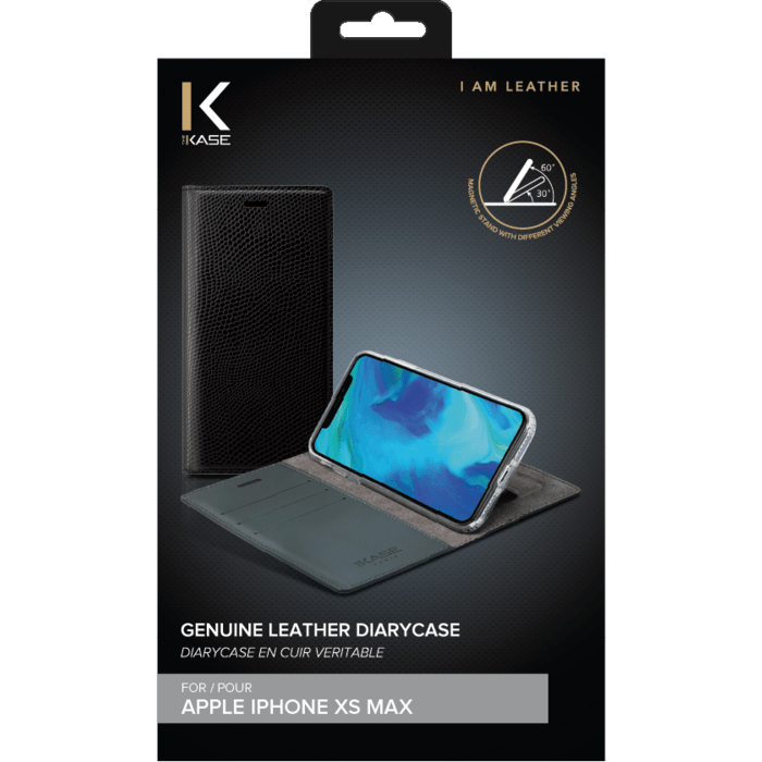 Diarycase Genuine Leather flip case with magnetic stand for Apple iPhone XS Max, Lizard Black