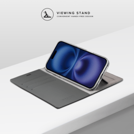 Diarycase 2.0 Coque clapet en cuir véritable avec support aimanté et fabriqué avec un étui en plastique recyclé pour Apple iPhone 16, Noir Minuit