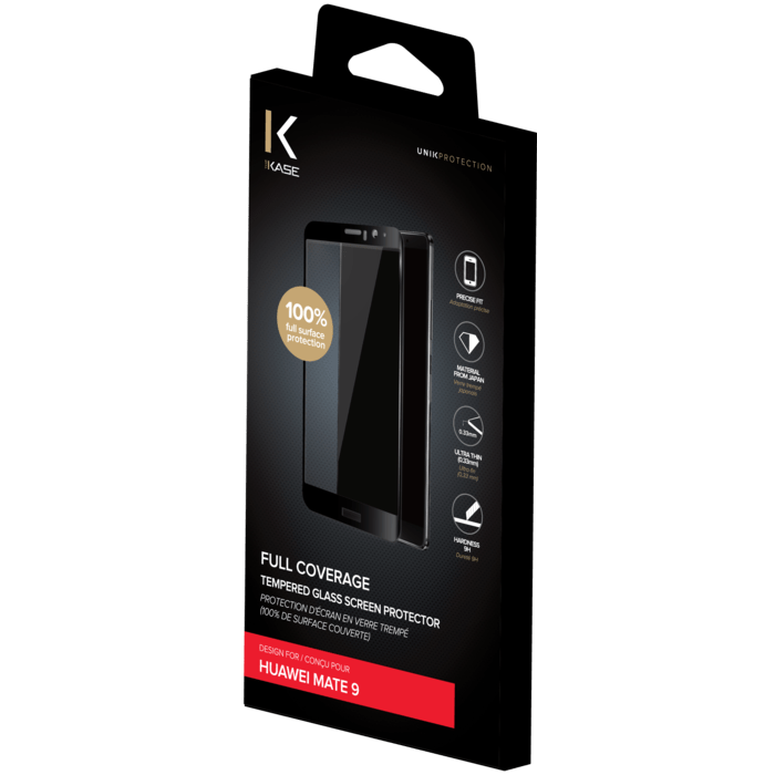 Protection d'&eacute;cran en verre tremp&eacute; (100% d surface couverte) pour Huawei Mate 9, Noir