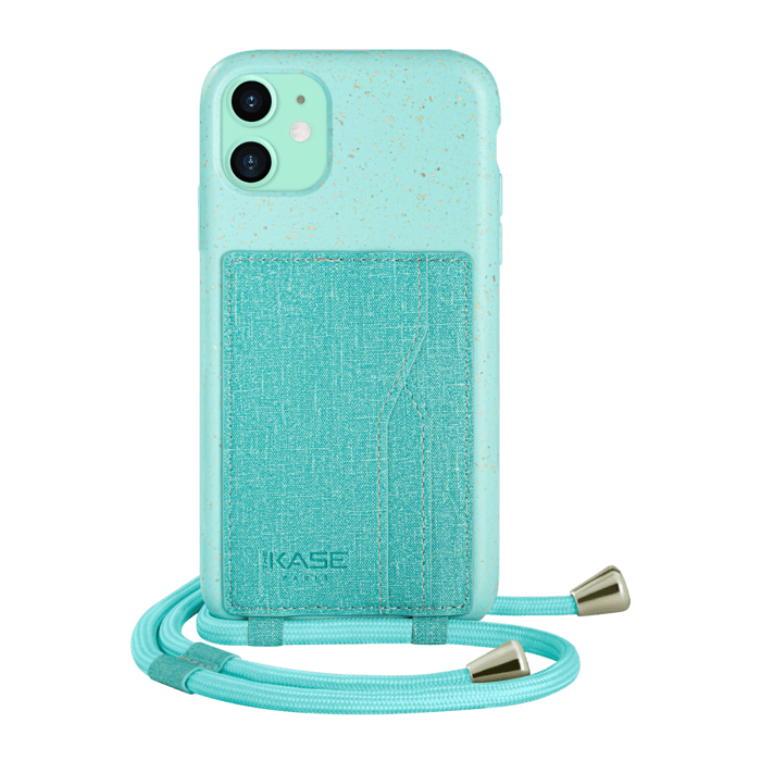 Coque antibact&eacute;rienne Vegan bio en bandouli&egrave;re pour Apple iPhone 11, Vert brumeux