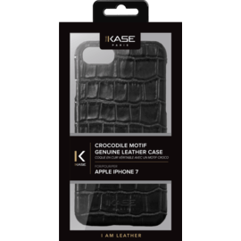 Coque en Cuir V&eacute;ritable avec un motif en Crocodile pour Apple iPhone 7, Noir