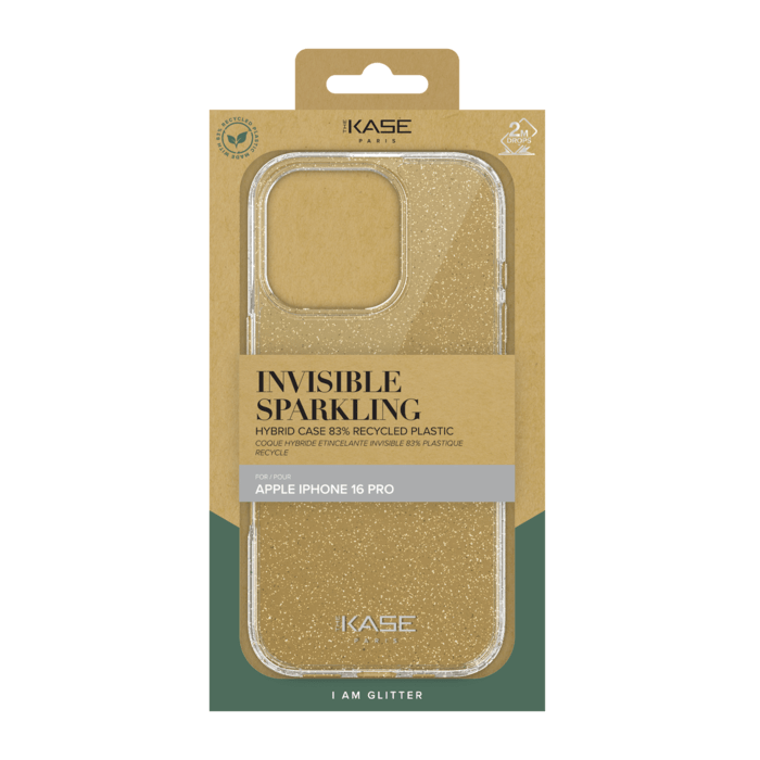 Coque hybride &eacute;tincelante invisible GEN 2.0 83% de plastique recycl&eacute; pour Apple iPhone 16 Pro, Transparente
