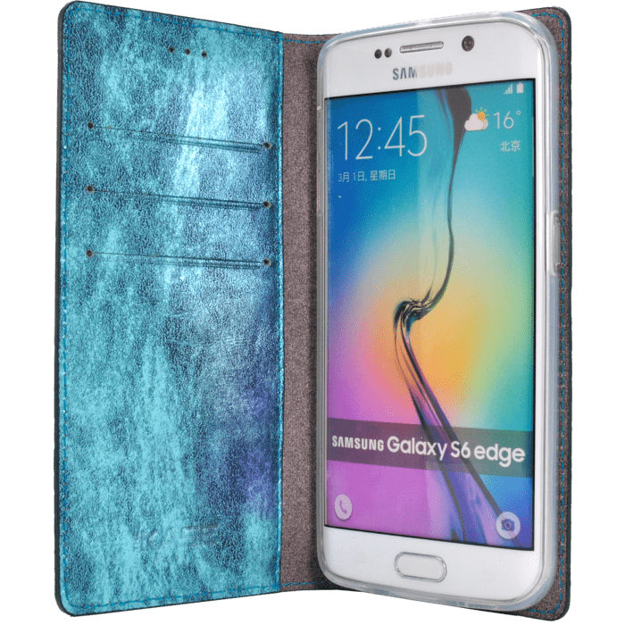 Diarycase Coque clapet en cuir véritable avec support aimanté pour Samsung Galaxy S6 Edge, motif serpent, Menthe