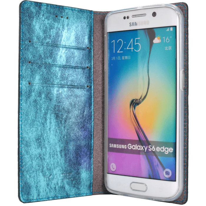 Diarycase Coque clapet en cuir v&eacute;ritable avec support aimant&eacute; pour Samsung Galaxy S6 Edge, motif serpent, Menthe