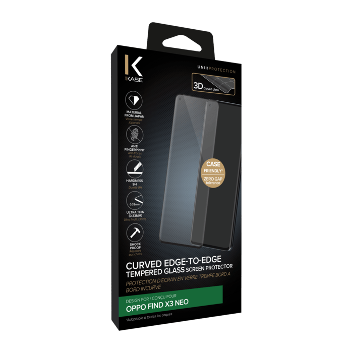 Protection d'&eacute;cran en verre tremp&eacute; Bord &agrave; Bord Incurv&eacute; pour OPPO Find X3 Neo, Noir