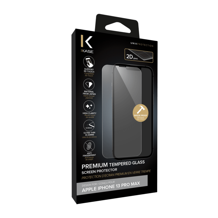 Protection d'&eacute;cran premium en verre tremp&eacute; Apple iPhone 13 Pro Max, transparent