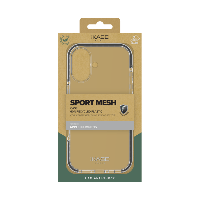 Coque Sport mesh pour 60% de plastique recycl&eacute; Apple iPhone 16, Noir