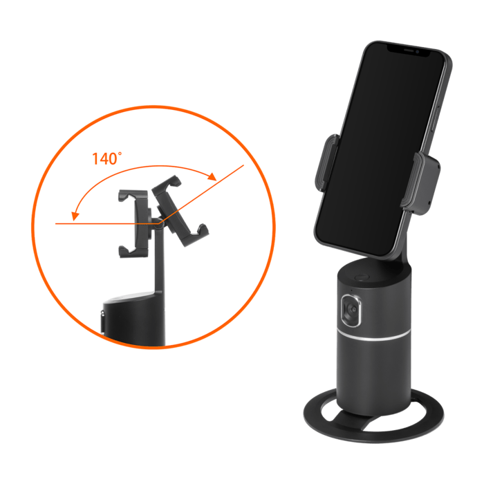 Support selfie pour smartphone avec suivi &agrave; 360&deg;, noir minuit