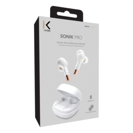 &Eacute;couteurs sans fil Sonik Pro intra-auriculaires avec bo&icirc;tier de chargement, Blanc perle