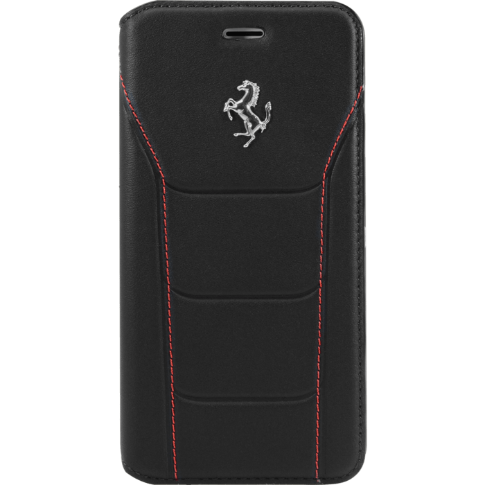 Ferrari 488 Coque clapet en cuir veritable pour Apple iPhone 6/6s/7/8, Noir/Cheval Argent