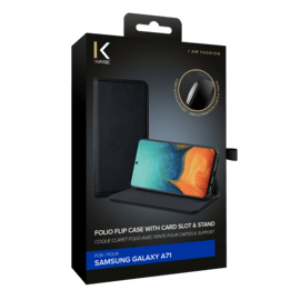 Coque clapet folio avec fente pour cartes & support pour Samsung Galaxy A71, Noir