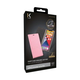 Custodia flip Diarycase 2.0 in vera pelle con supporto magnetico per Apple iPhone 12/12 Pro, rosa pastello
