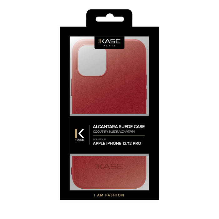 Coque en Su&egrave;de Alcantara pour Apple iPhone 12/12 Pro, Rouge rubis