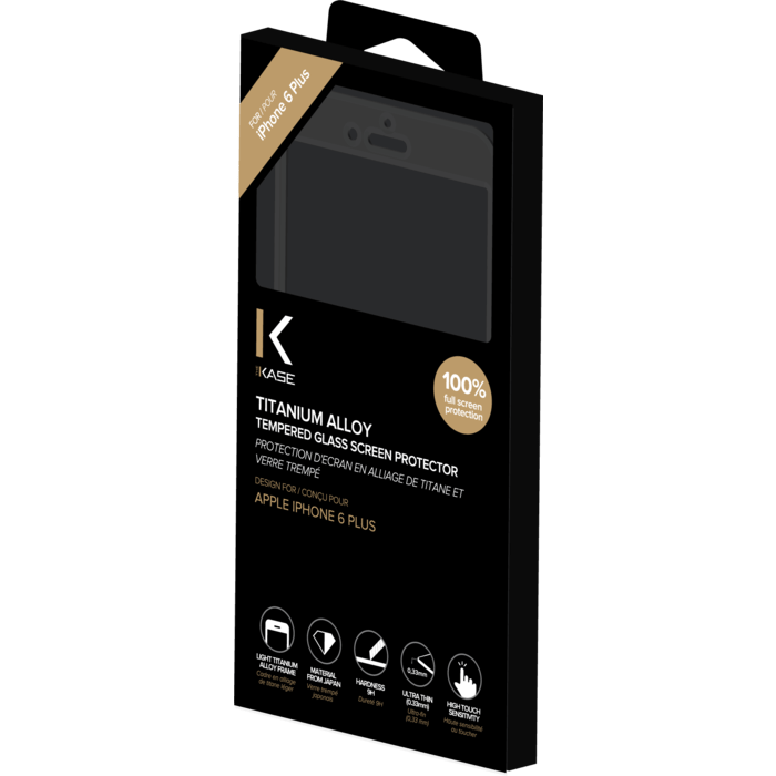 Protection d'&eacute;cran en Alliage de Titane et verre tremp&eacute; pour Apple iPhone 6 Plus/6s Plus, Noir