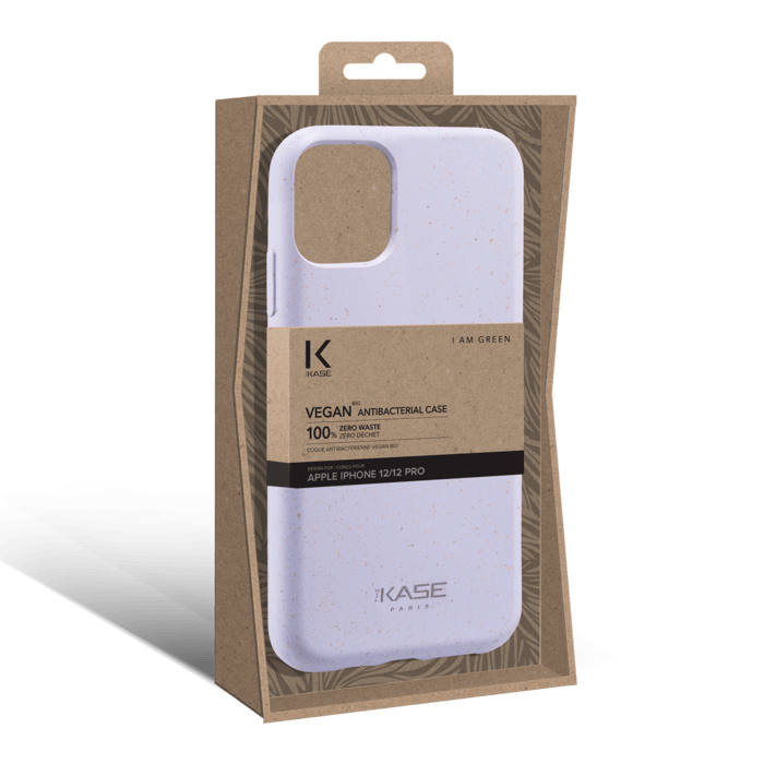 Coque antibact&eacute;rienne vegan bio 100 % z&eacute;ro d&eacute;chet pour Apple iPhone 12/12 Pro, Violet A&ccedil;a&iuml;