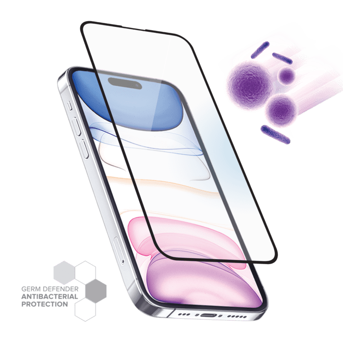 Protection d’écran antibactérienne en verre trempé ultra-résistant à bords incurvés pour Apple iPhone 15 Plus, Noir