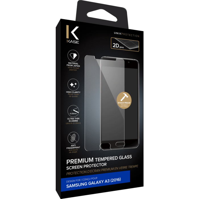 Protection d'&eacute;cran premium en verre tremp&eacute; pour Samsung Galaxy A3(2016), Transparent