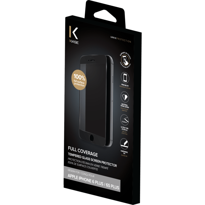 Protection d'&eacute;cran en verre tremp&eacute; (100% de surface couverte) pour iPhone 6/6s Plus, Noir