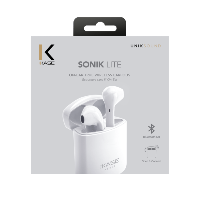 &Eacute;couteurs sans fil Sonik Lite On-Ear avec bo&icirc;tier de chargement, Blanc brilliant