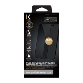 Protection d'&eacute;cran Priv&eacute;e en verre tremp&eacute; (100% de surface couverte) pour Apple iPhone 14 Pro Max, Noir