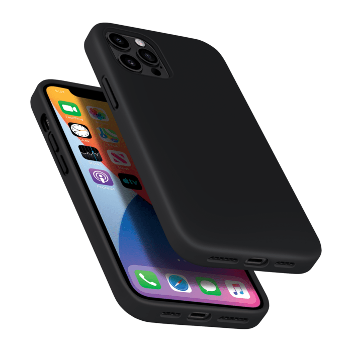 (O) Anti-Shock Soft Gel Silicone Case for Apple iPhone 12 Pro Max, Satin Black