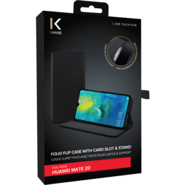 Coque clapet folio avec fente pour cartes & support pour Huawei Mate 20, Noir