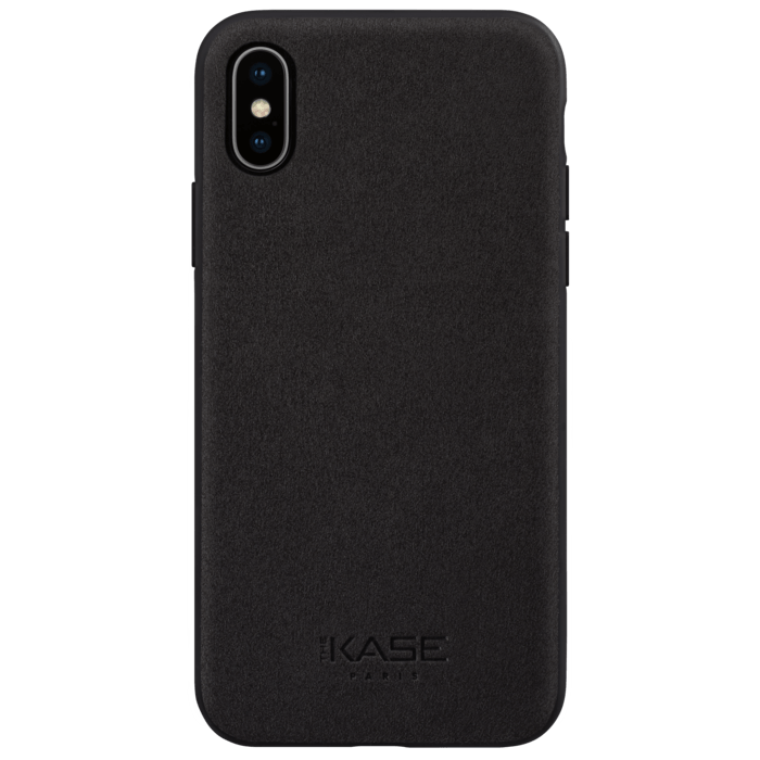 Coque en Su&egrave;de Alcantara pour Apple iPhone X/XS, Minuit Noir