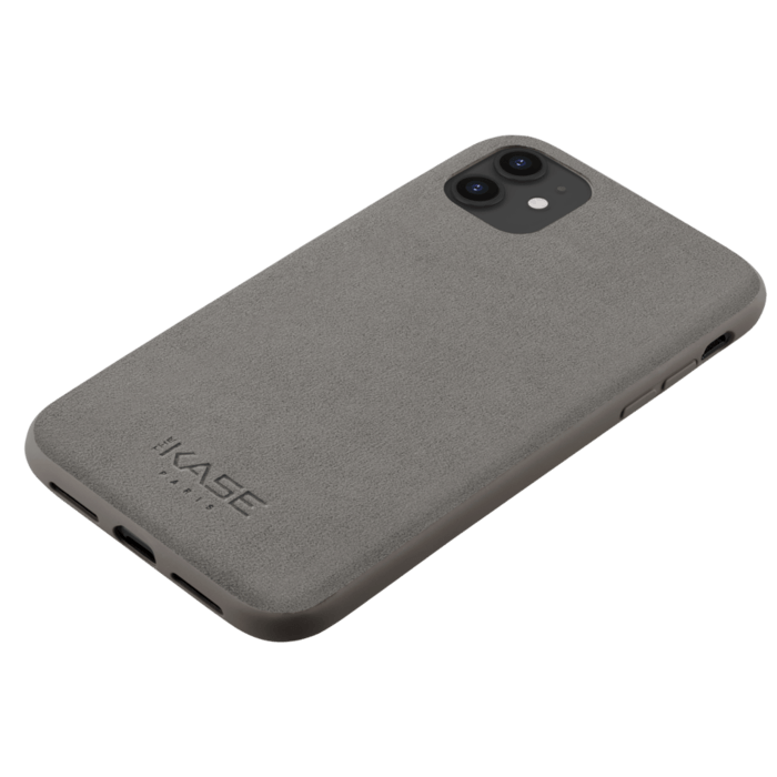 Coque en Su&egrave;de Alcantara pour Apple iPhone 11, Gris tourterelle