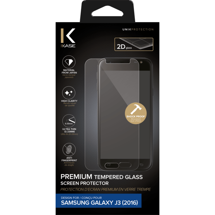 Protection d'&eacute;cran premium en verre tremp&eacute; pour Samsung Galaxy J3(2016), Transparent