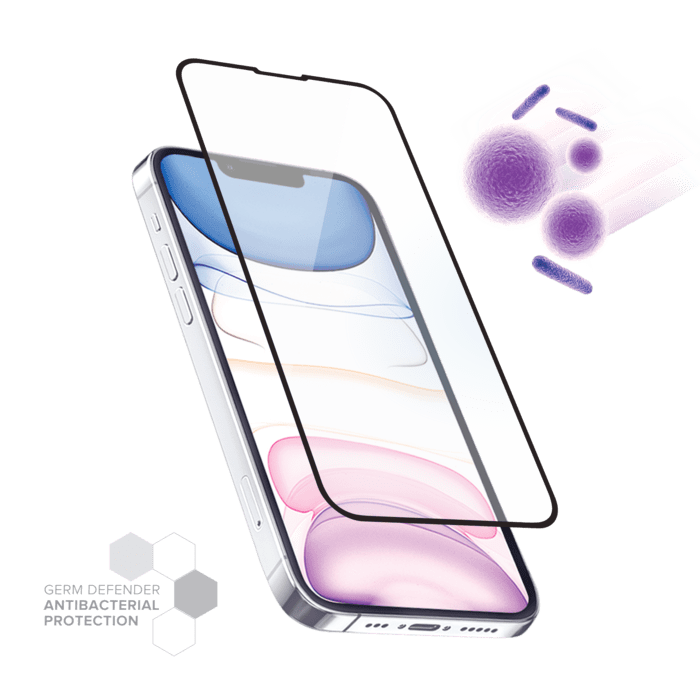 Protection d’écran antibactérienne en verre trempé ultra-résistant (100% de surface couverte) pour Apple iPhone 13/ 13Pro/ 14, Noir