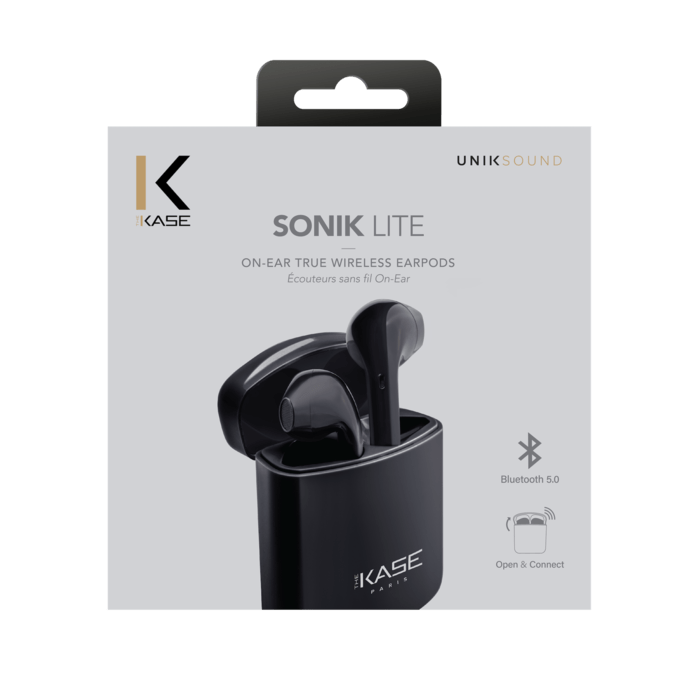 &Eacute;couteurs sans fil Sonik Lite On-Ear avec bo&icirc;tier de chargement, Noir de jais