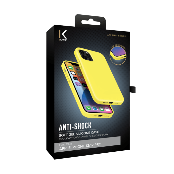 Custodia in silicone gel antiurto per Apple iPhone 12/12 Pro, giallo limone