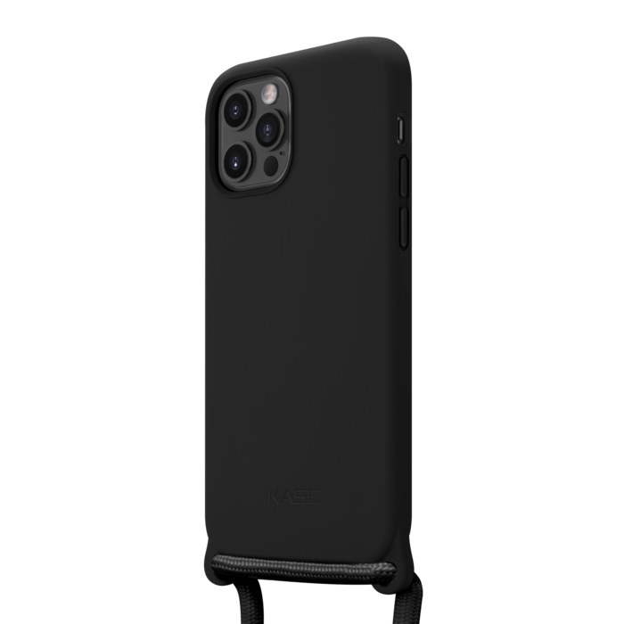 Coque en gel de silicone doux en bandouli&egrave;re pour Apple iPhone 12/12 Pro, Noir satin