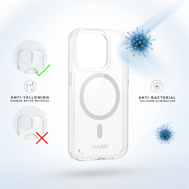 Coque antibactérienne antichoc magnétique invisible pour Apple iPhone 15 Pro, Transparente