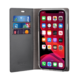 Case Diarycase 2.0 Genuine Leather flip case with magnetic stand for Apple iPhone 11, Midnight Black