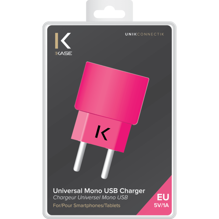 Universal Mono USB Charger (EU) 1A, Hot Pink