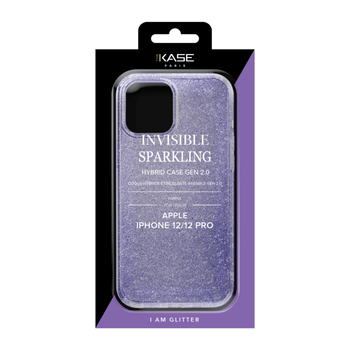 Coque hybride &eacute;tincelante invisible pour iPhone Apple 12/12 Pro, Violet