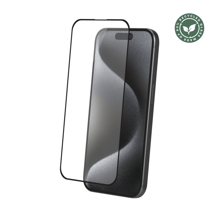 Protection d&rsquo;&eacute;cran antibact&eacute;rienne en verre tremp&eacute; ultra-r&eacute;sistant &agrave; bords incurv&eacute;s (60% verre tremp&eacute; recycl&eacute;) pour Apple iPhone 16 Pro, Noir