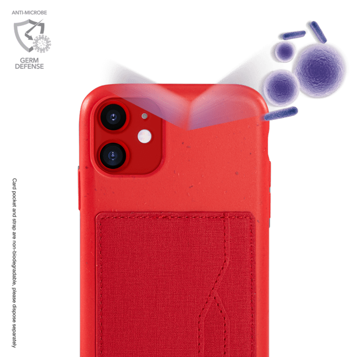 Coque antibact&eacute;rienne Vegan bio en bandouli&egrave;re pour Apple iPhone 11, Rouge &eacute;carlate