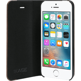 Case Flip case for Apple iPhone 5/5s/SE, Black Saffiano & Natural Walnut Wood
